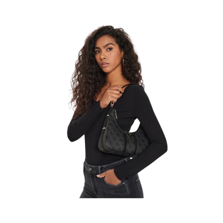 guess noreen top zip shoulder bag coal logo gu0achwsg9000180000088