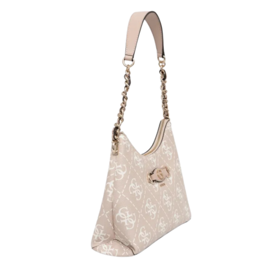 guess izzy top zip shoulder bag sand logo hwoq865401030