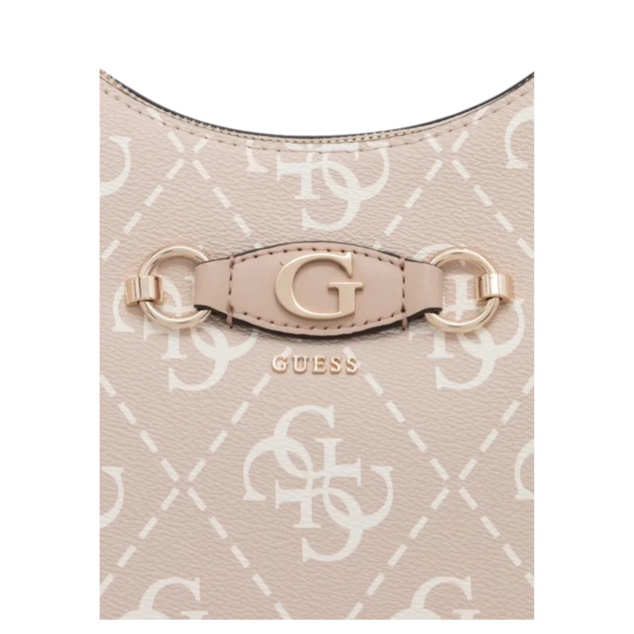 guess izzy top zip shoulder bag sand logo hwoq865401032