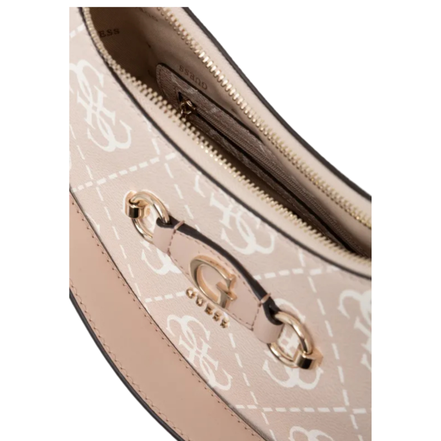 guess izzy top zip shoulder bag sand logo hwoq865401035